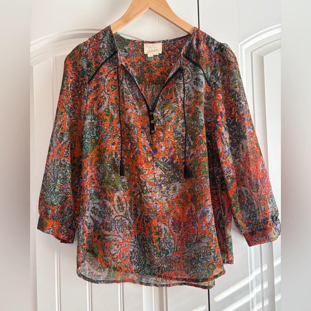 Edme & Esyllte Women's Anthropologie Niya Paisley Chiffon Peasant Blouse Size 4